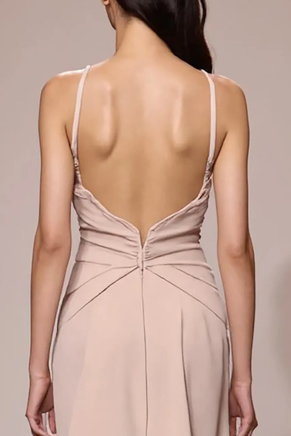 Champagne Satin Ruched Maxi Evening Dress sold by Zapaka product image thumbnail 4