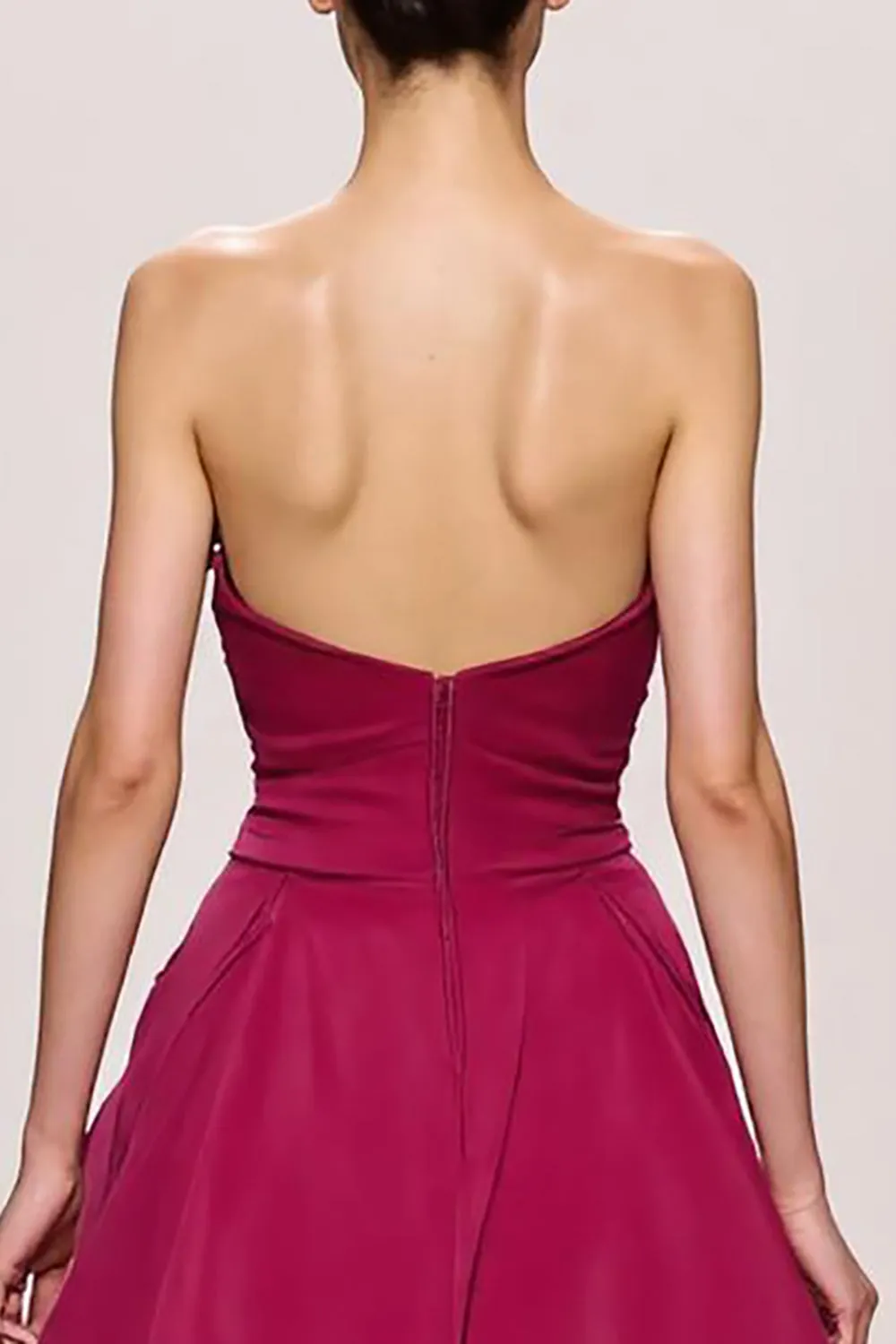 Fuchsia Satin A Line Ruched Strapless Long Evening Dress With Slit sold by Zapaka product image thumbnail 4