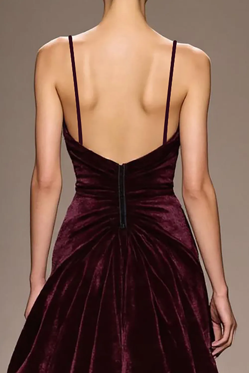 Burgundy Velvet A Line Spaghetti Straps Long Evening Dress sold by Zapaka product image thumbnail 4