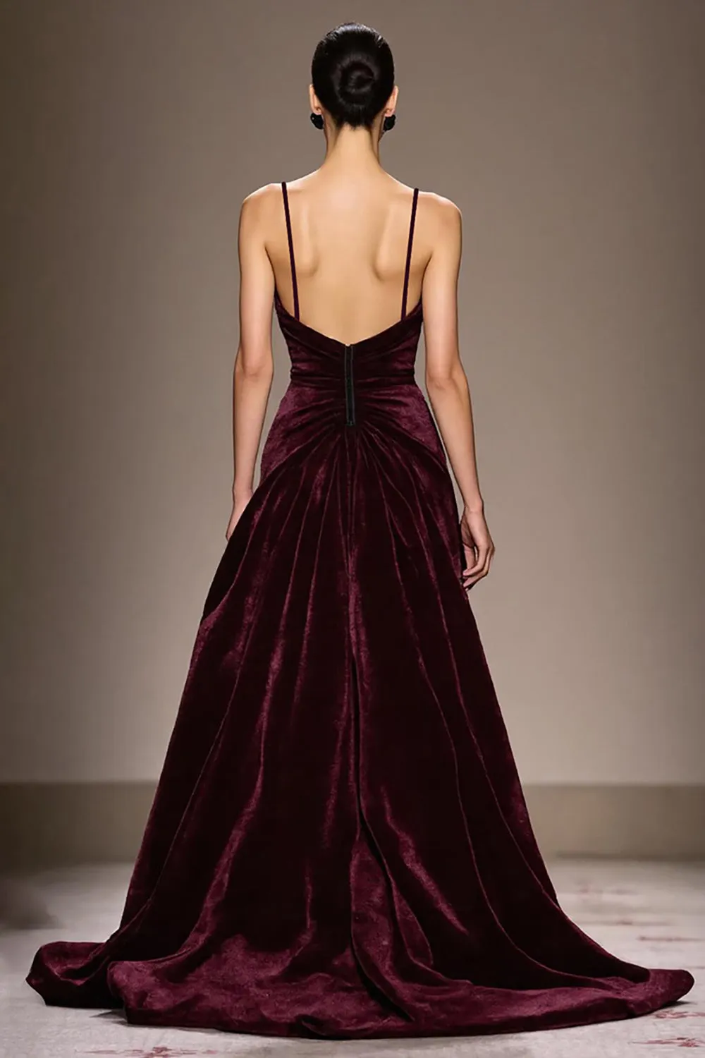 Burgundy Velvet A Line Spaghetti Straps Long Evening Dress sold by Zapaka product image thumbnail 2