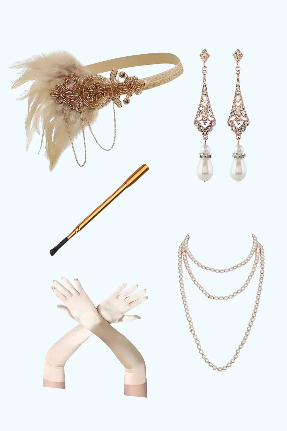 Champagne Appliques Fringe 1920s Dress with 5-Piece Accessories Set sold by Zapaka product image thumbnail 4