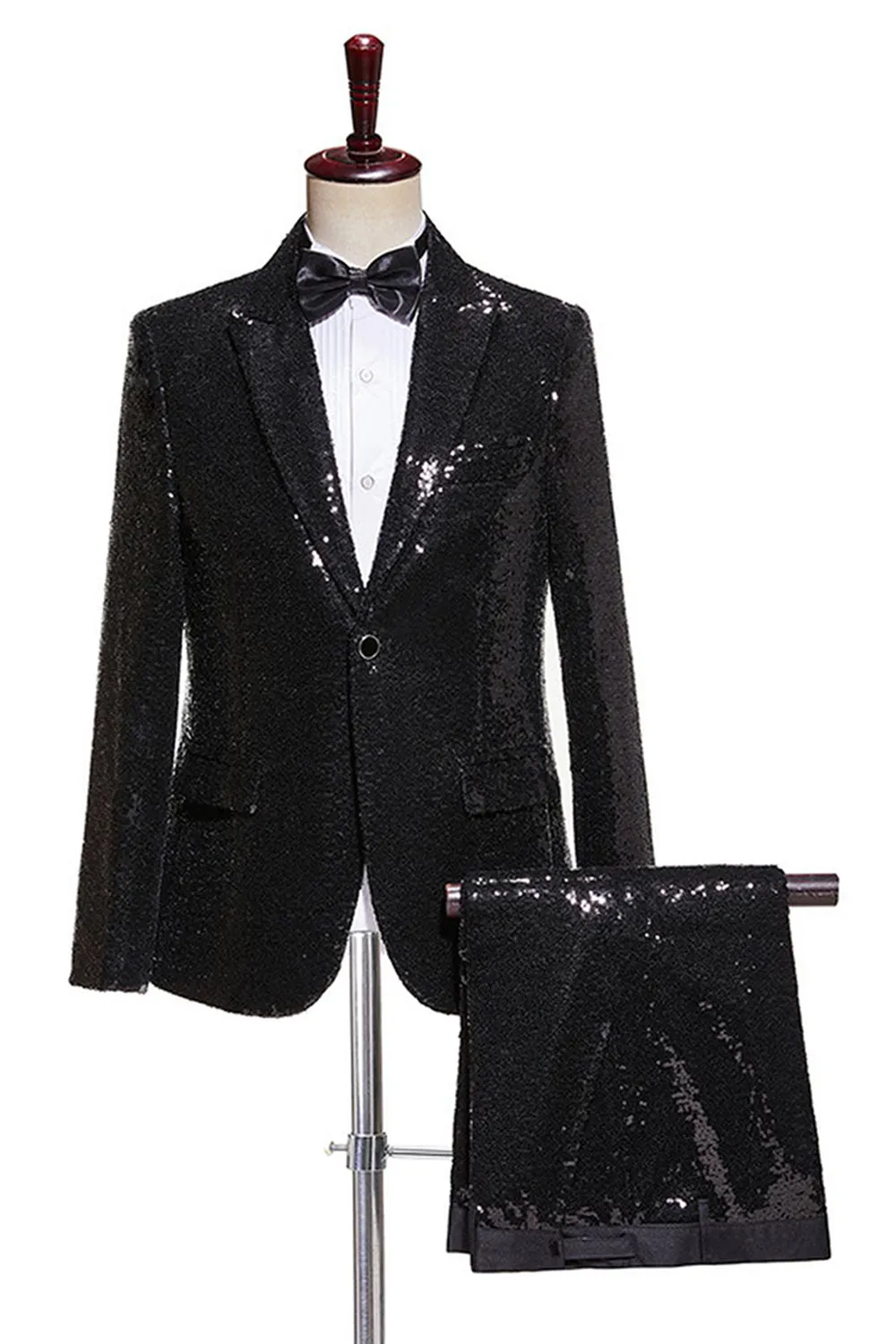 Black Sequins 2 Piece Peak Lapel Men's Prom Suits sold by Zapaka