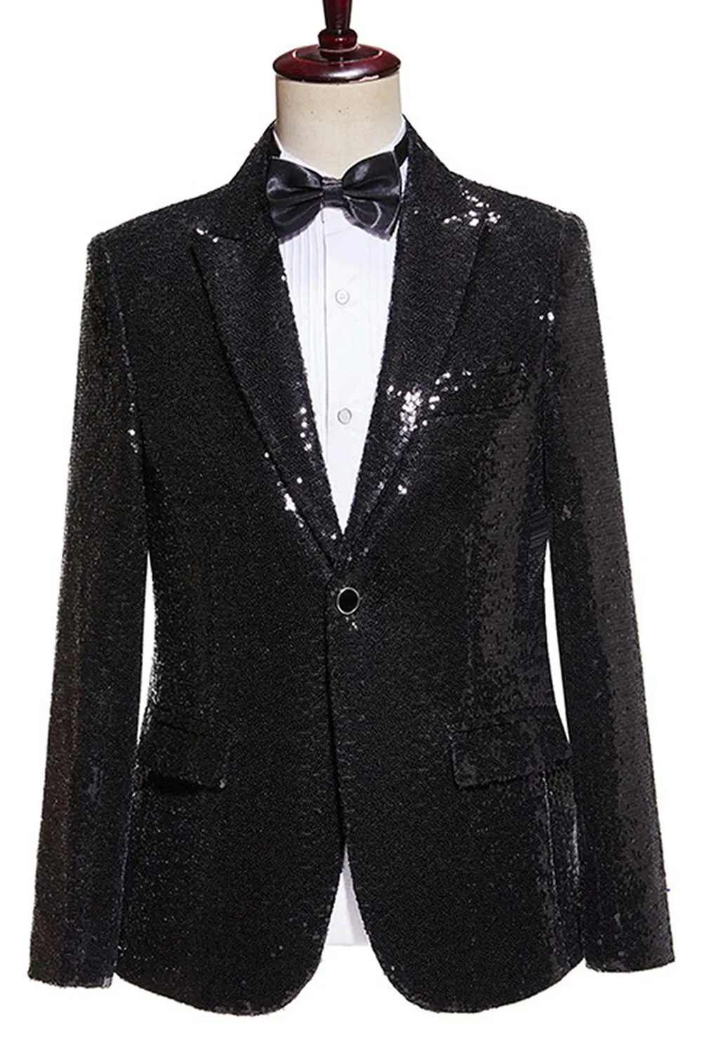 Black Sequins 2 Piece Peak Lapel Men's Prom Suits sold by Zapaka product image thumbnail 2
