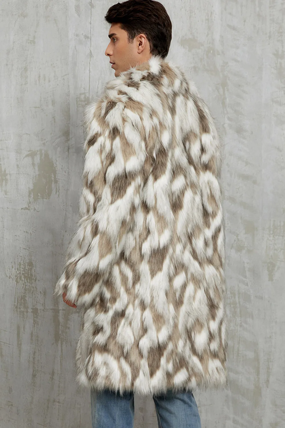 Grey Faux Fur Notched Lapel Long Winter Men's Coat sold by Zapaka product image thumbnail 2