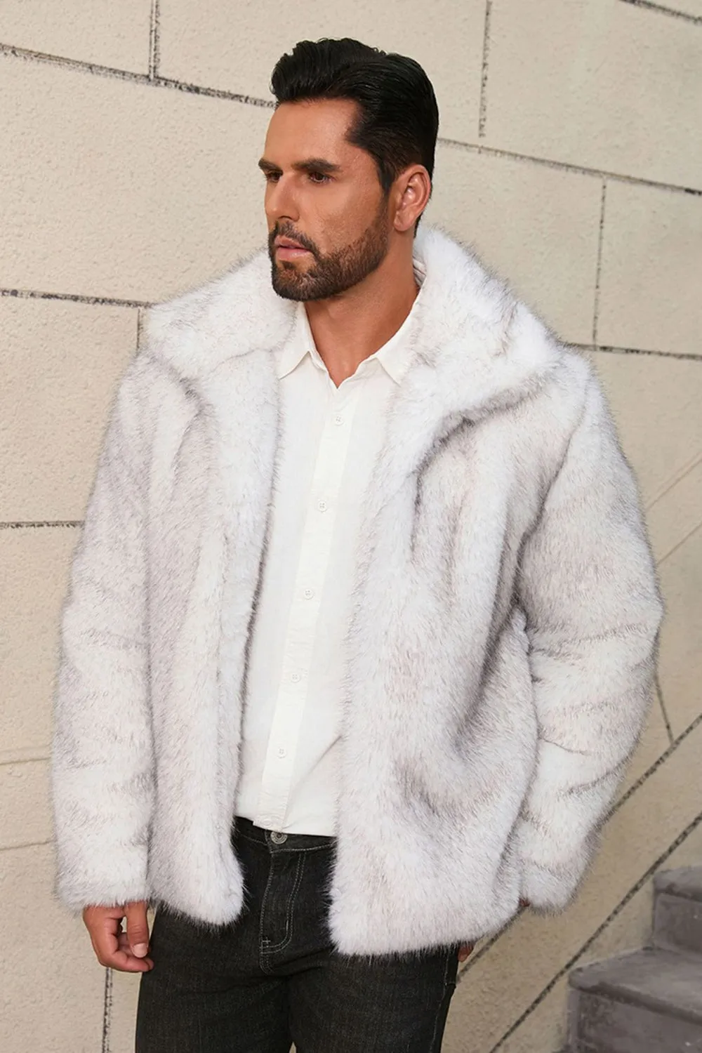 Grey Faux Fur Short Winter Men's Coat sold by Zapaka product image thumbnail 3