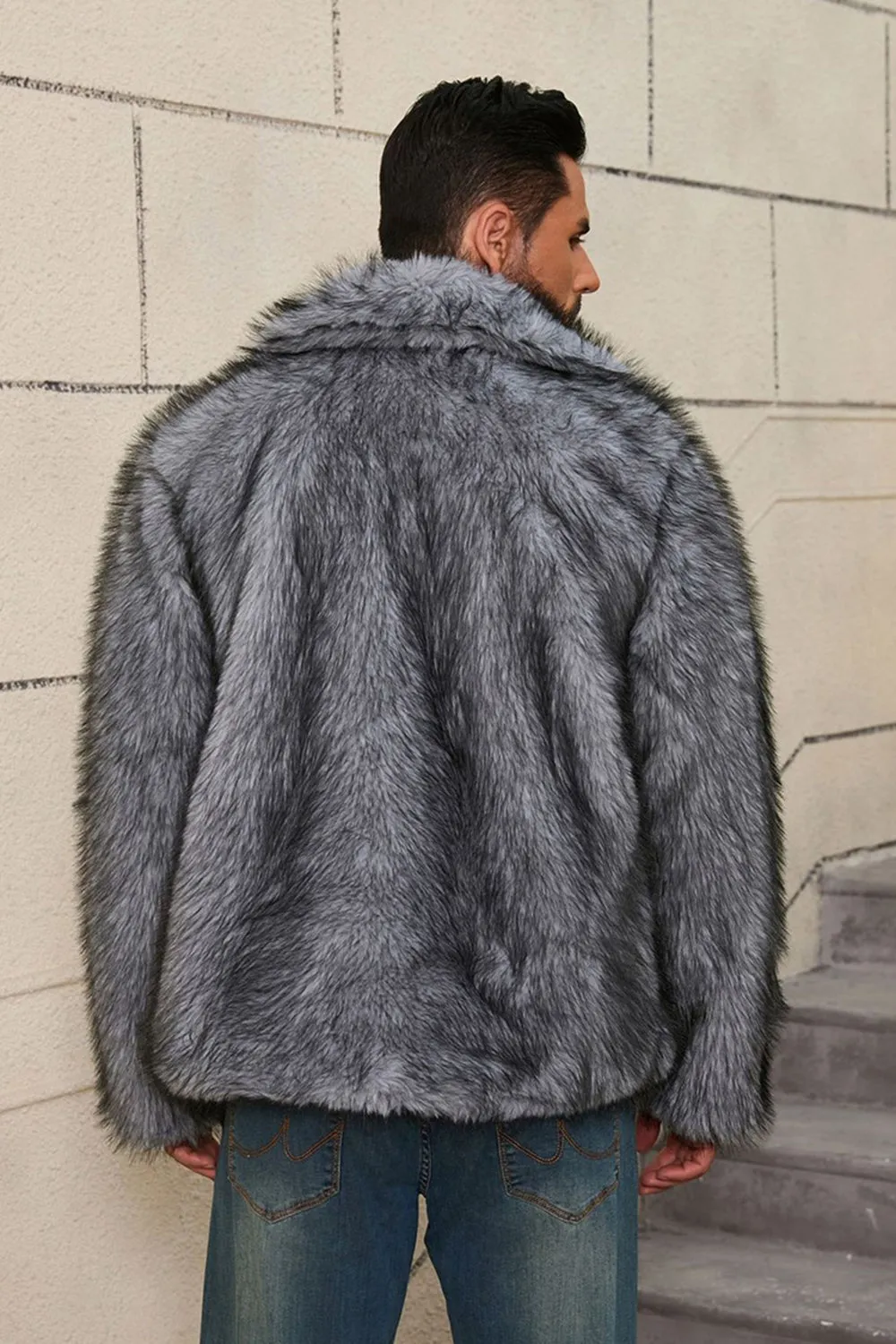 Grey Faux Fur Short Winter Men's Coat sold by Zapaka product image thumbnail 2