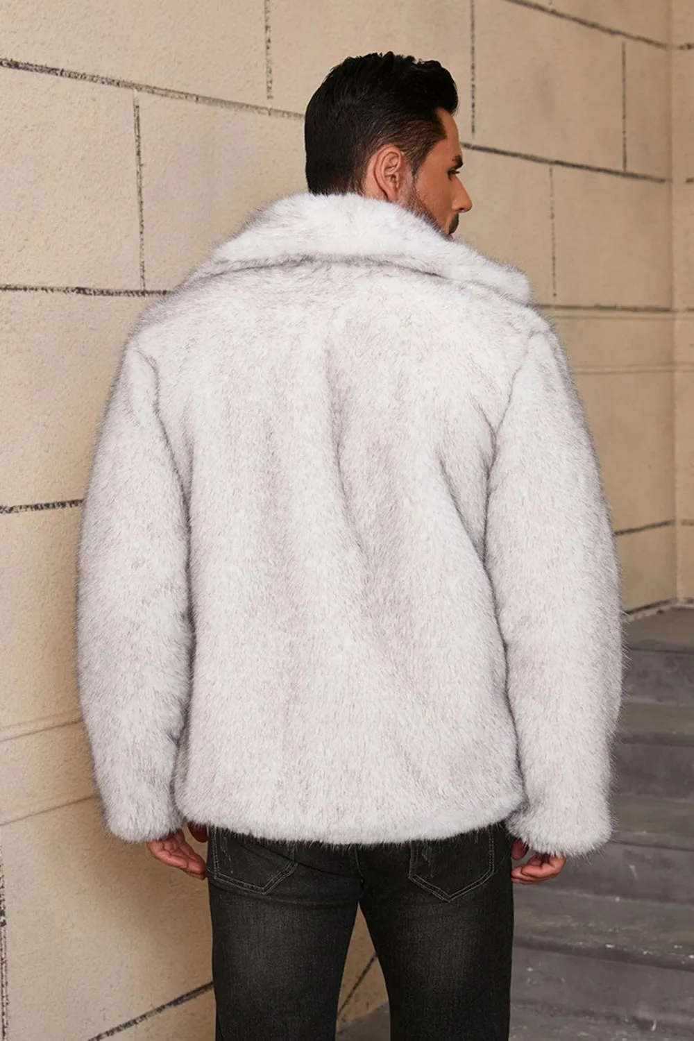 Grey Faux Fur Short Winter Men's Coat sold by Zapaka product image thumbnail 4