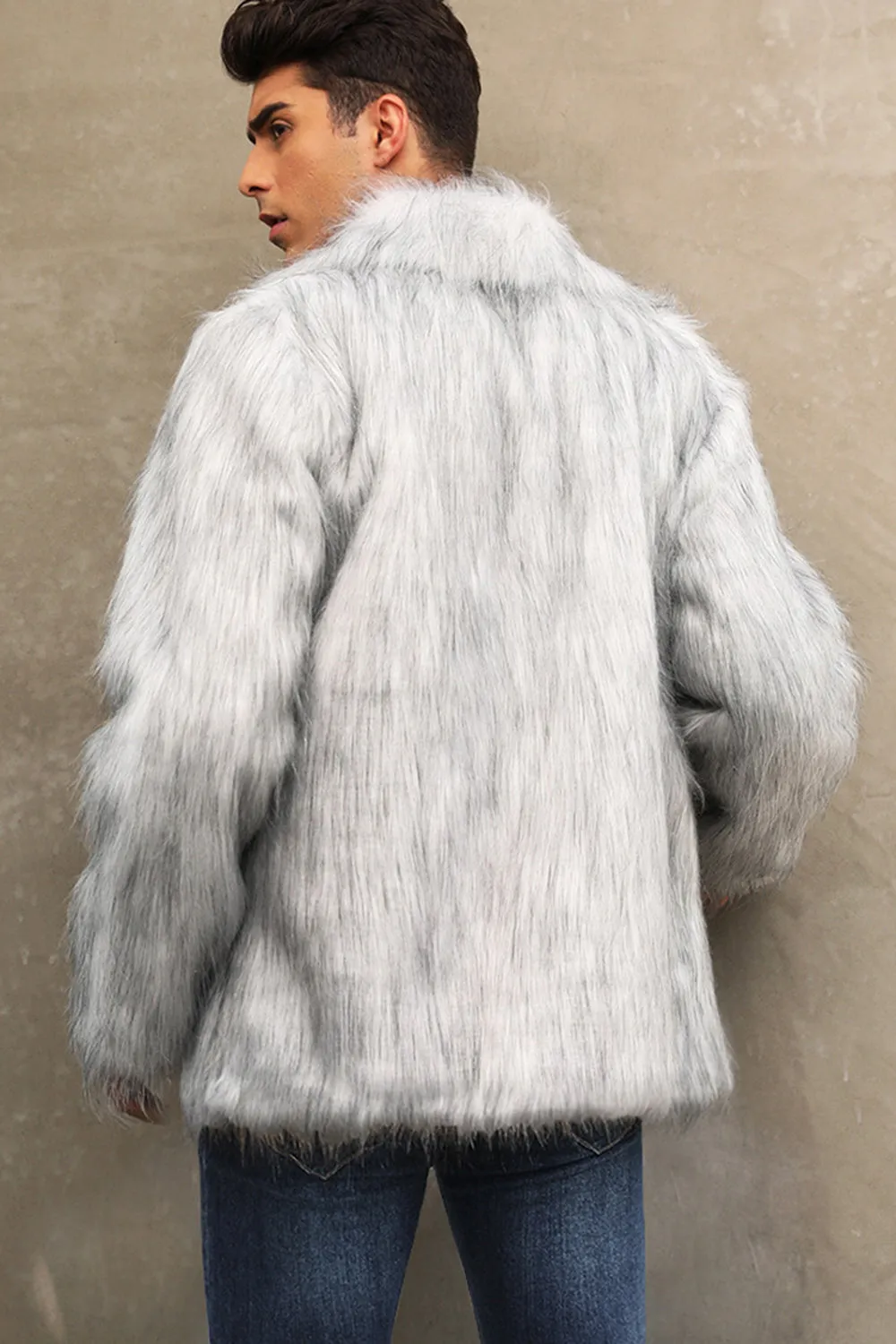Black Fluffy Faux Fur Winter Men's Coat sold by Zapaka product image thumbnail 4