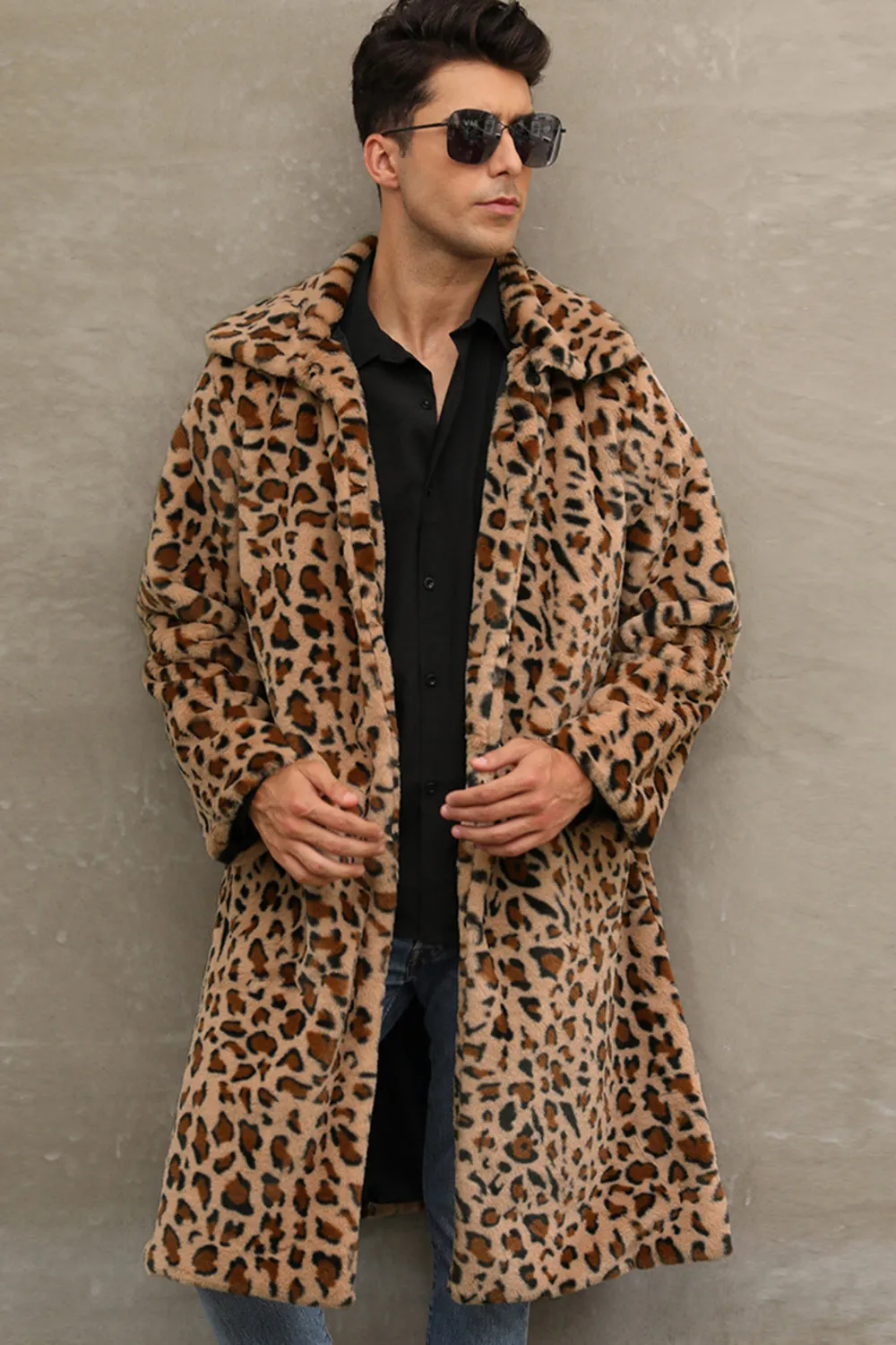 White and Black Straps Long Faux Fur Men's Winter Coat sold by Zapaka product image thumbnail 3