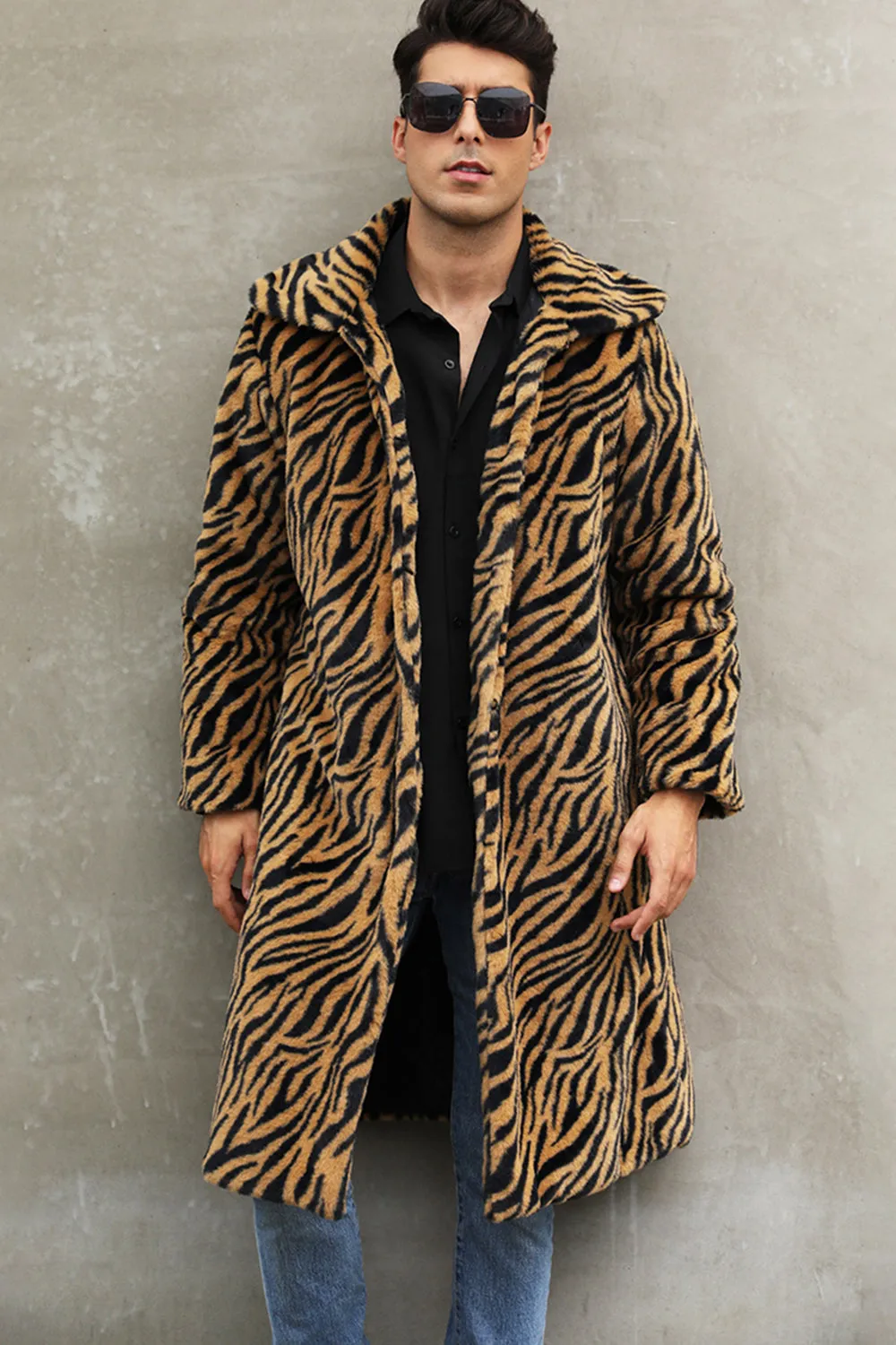 White and Black Straps Long Faux Fur Men's Winter Coat sold by Zapaka product image thumbnail 2