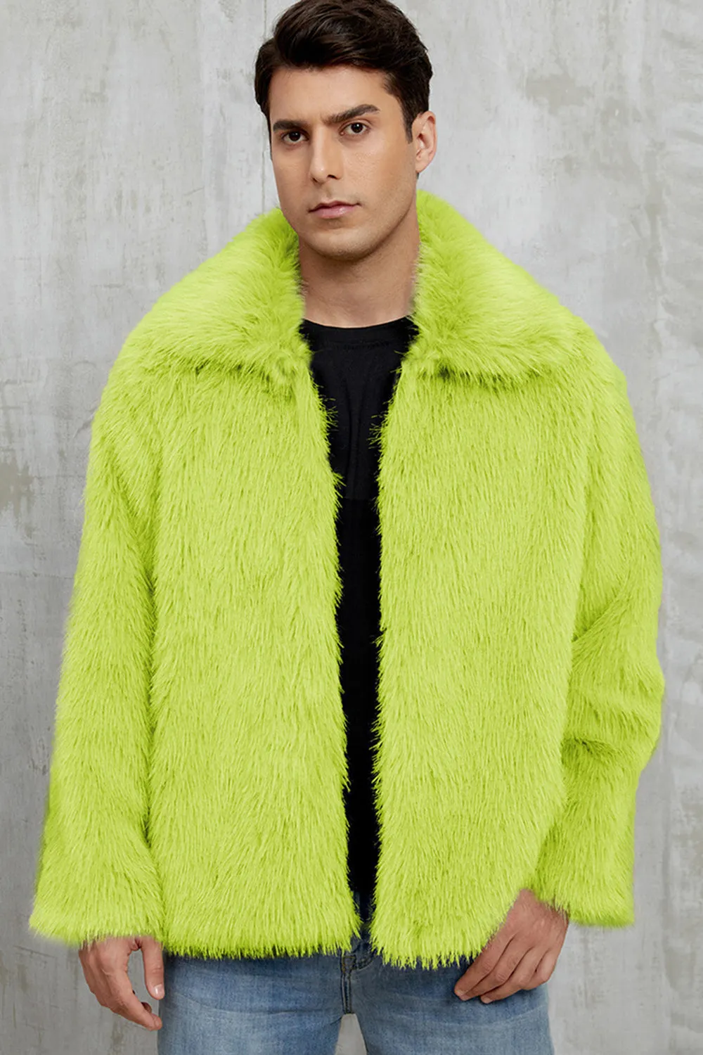 Black Fluffy Faux Fur Short Winter Men's Coat sold by Zapaka product image thumbnail 3