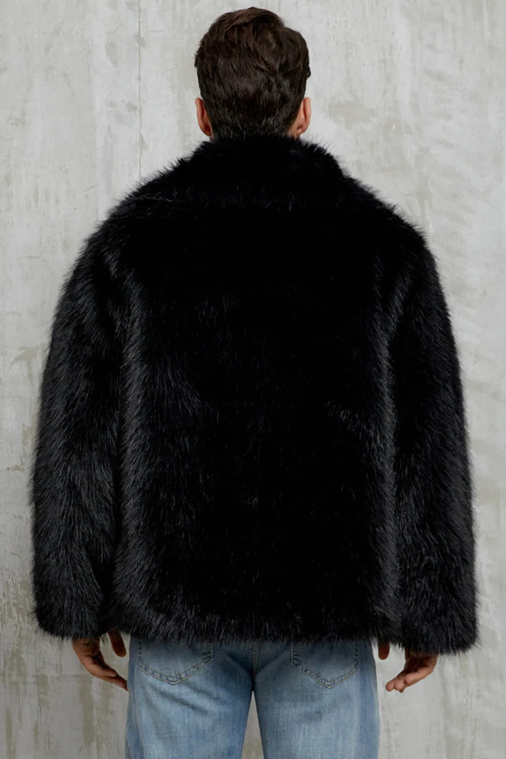 Black Fluffy Faux Fur Short Winter Men's Coat sold by Zapaka product image thumbnail 2