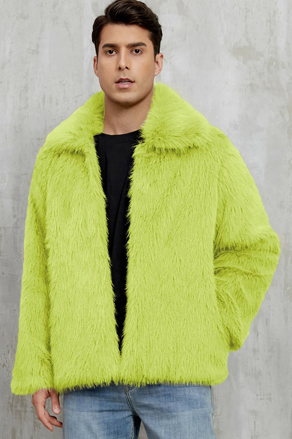 Black Fluffy Faux Fur Short Winter Men's Coat sold by Zapaka product image thumbnail 4