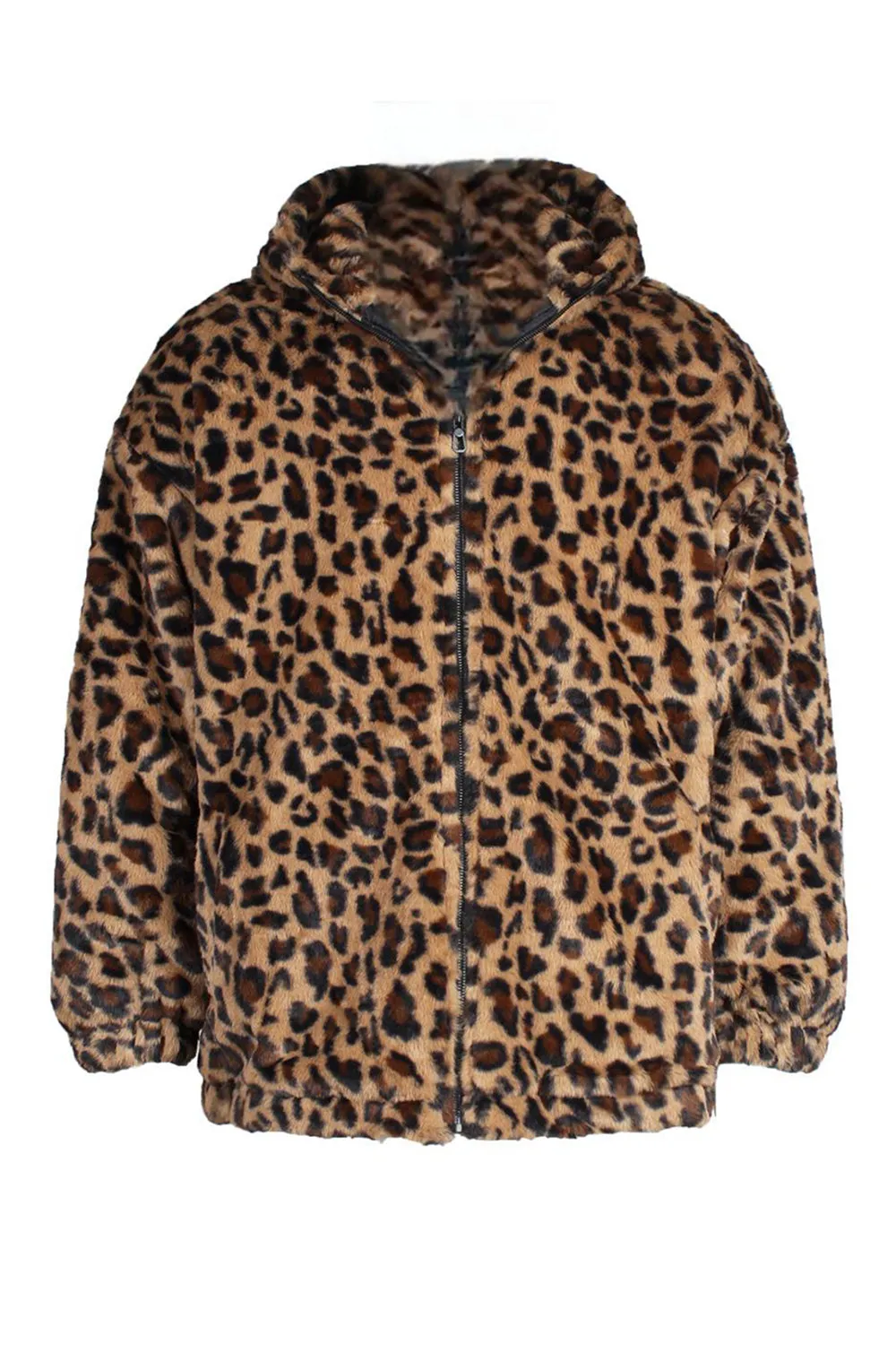 Coffee Leopard Faux Fur Men's Winter Coat with Pockets sold by Zapaka product image thumbnail 4