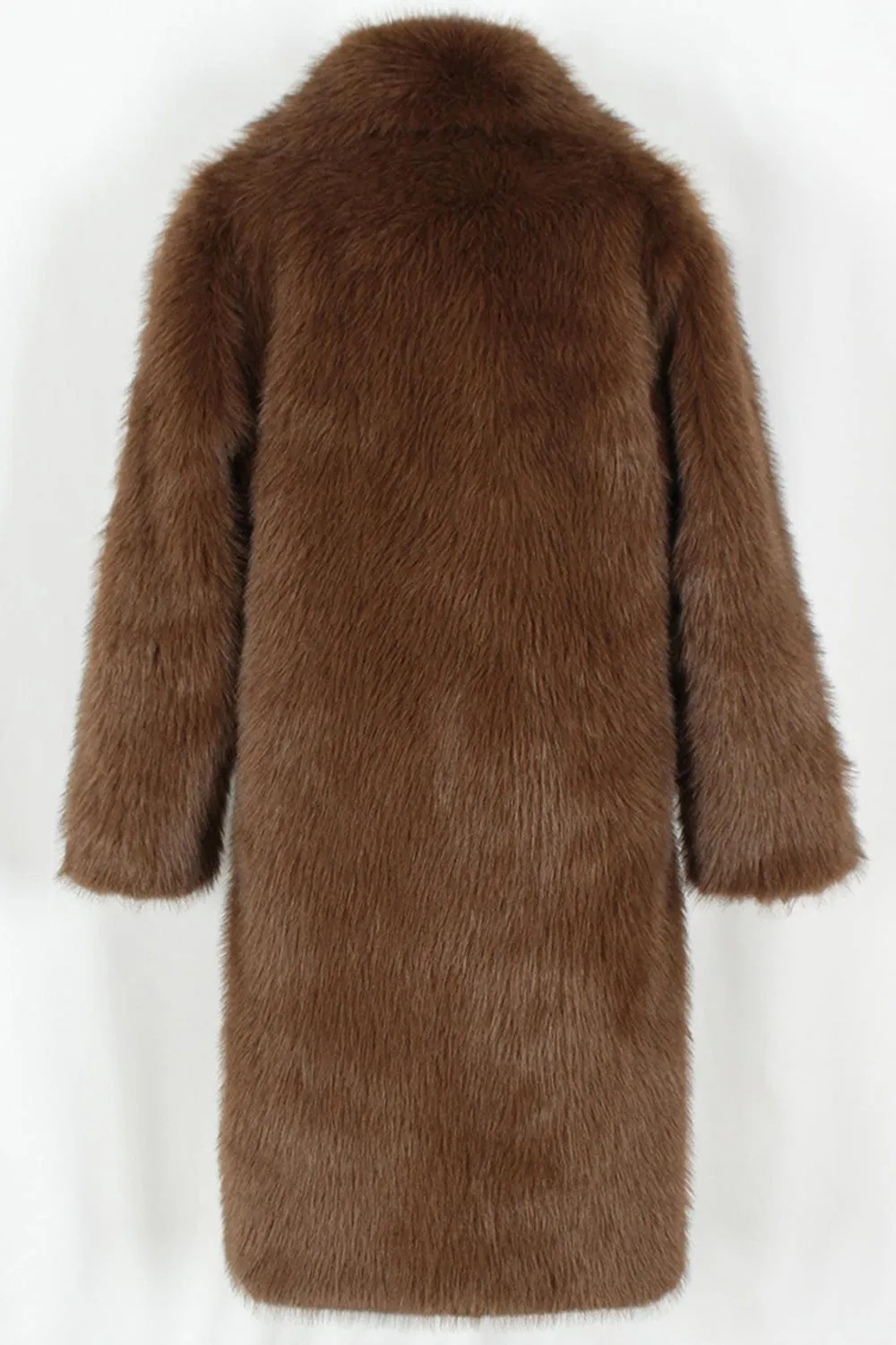 Brown Fluffy Faux Fur Lapel Collar Long Winter Men's Coat sold by Zapaka product image thumbnail 5