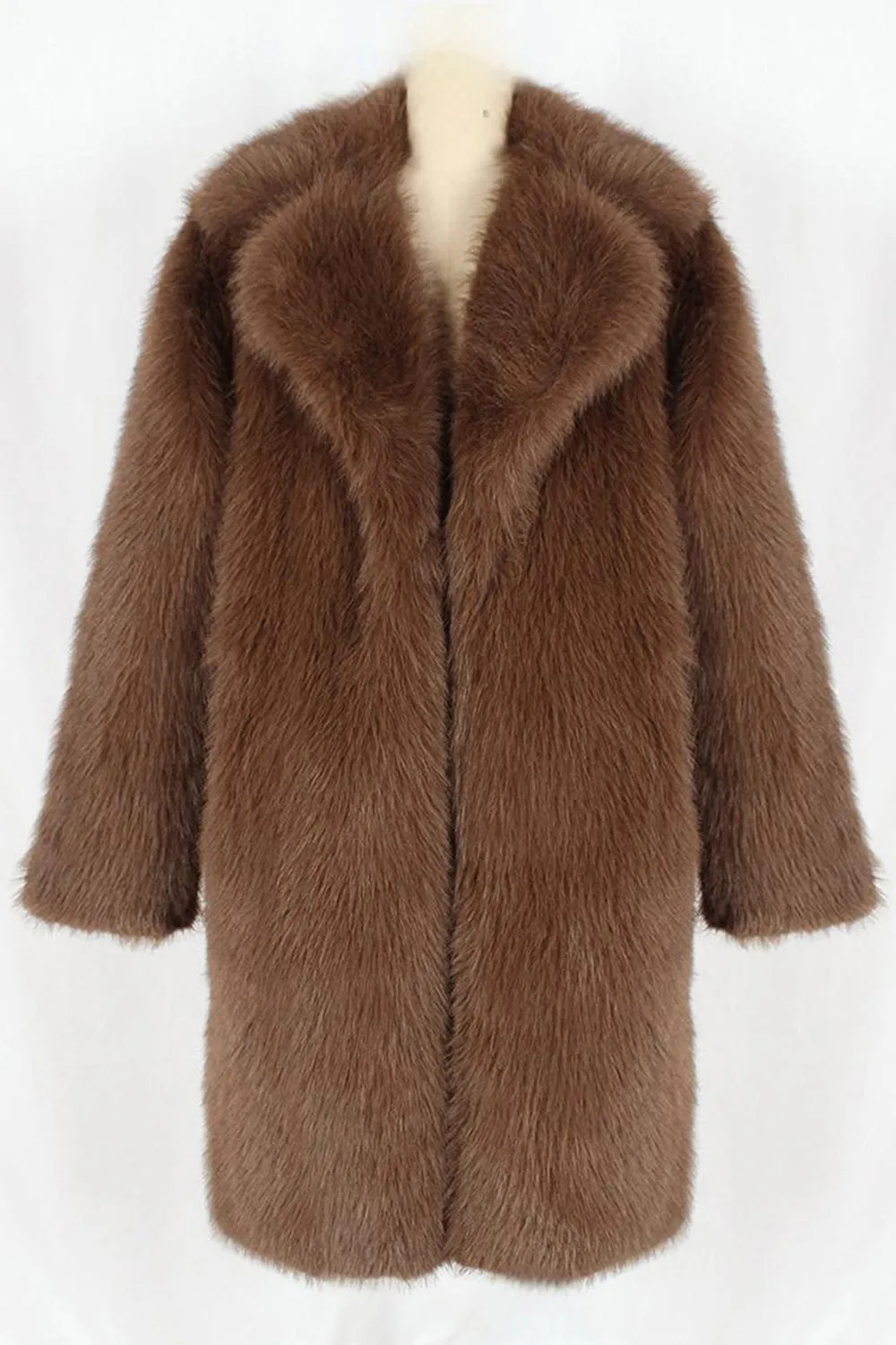 Brown Faux Fur Notched Lapel Long Men's Winter Coat sold by Zapaka product image thumbnail 4