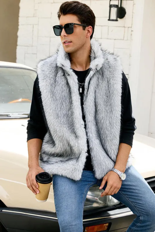 Light Grey Faux Fur Winter Men's Vest sold by Zapaka