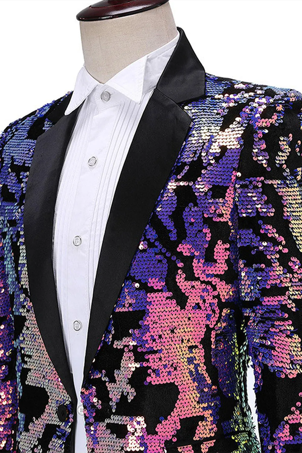 Sparkly Men's Blue Purple Notched Lapel Prom Blazer With Sequins sold by Zapaka product image thumbnail 4