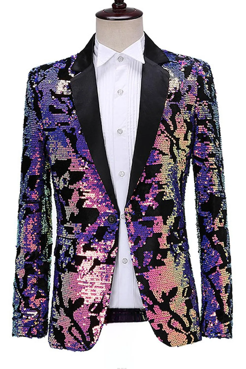 Sparkly Men's Blue Purple Notched Lapel Prom Blazer With Sequins sold by Zapaka