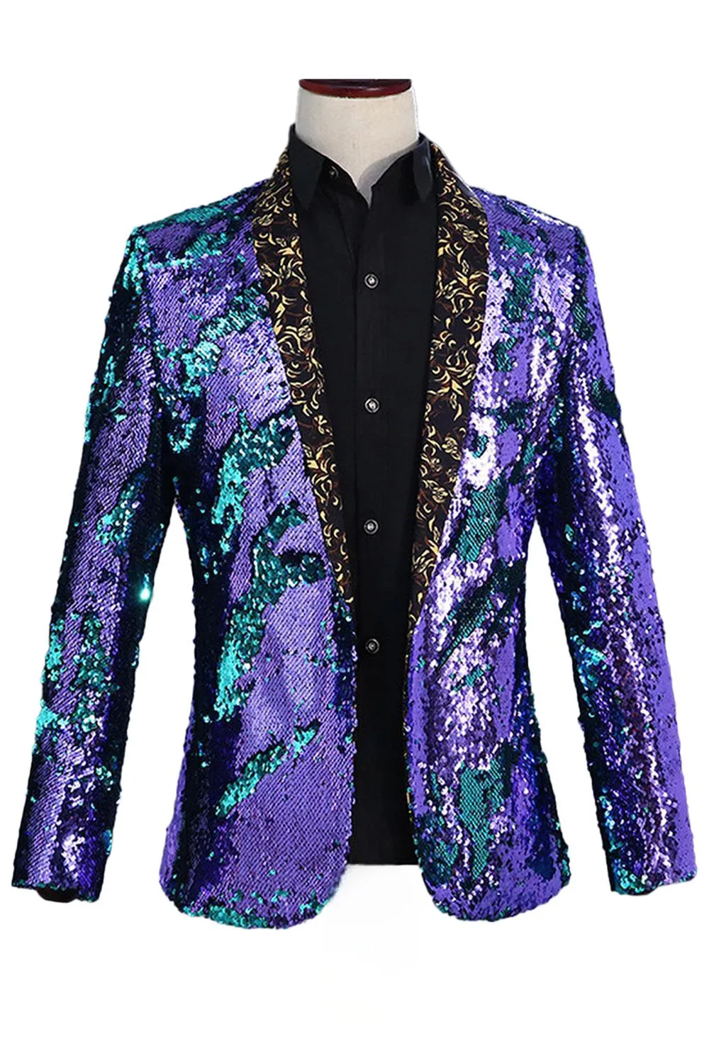 Sparkly Shawl Lapel Purple And Blue Men's Prom Blazer With Sequins sold by Zapaka