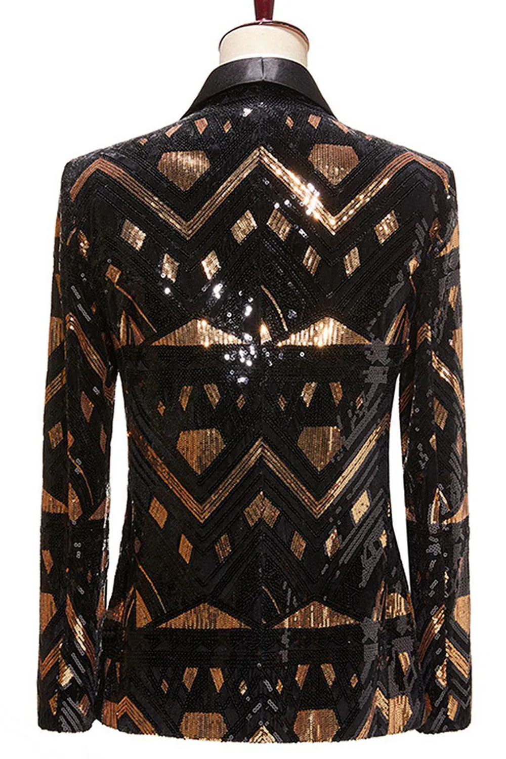 Black and Golden Sequin Shawl Lapel Men's Prom Blazer sold by Zapaka product image thumbnail 2