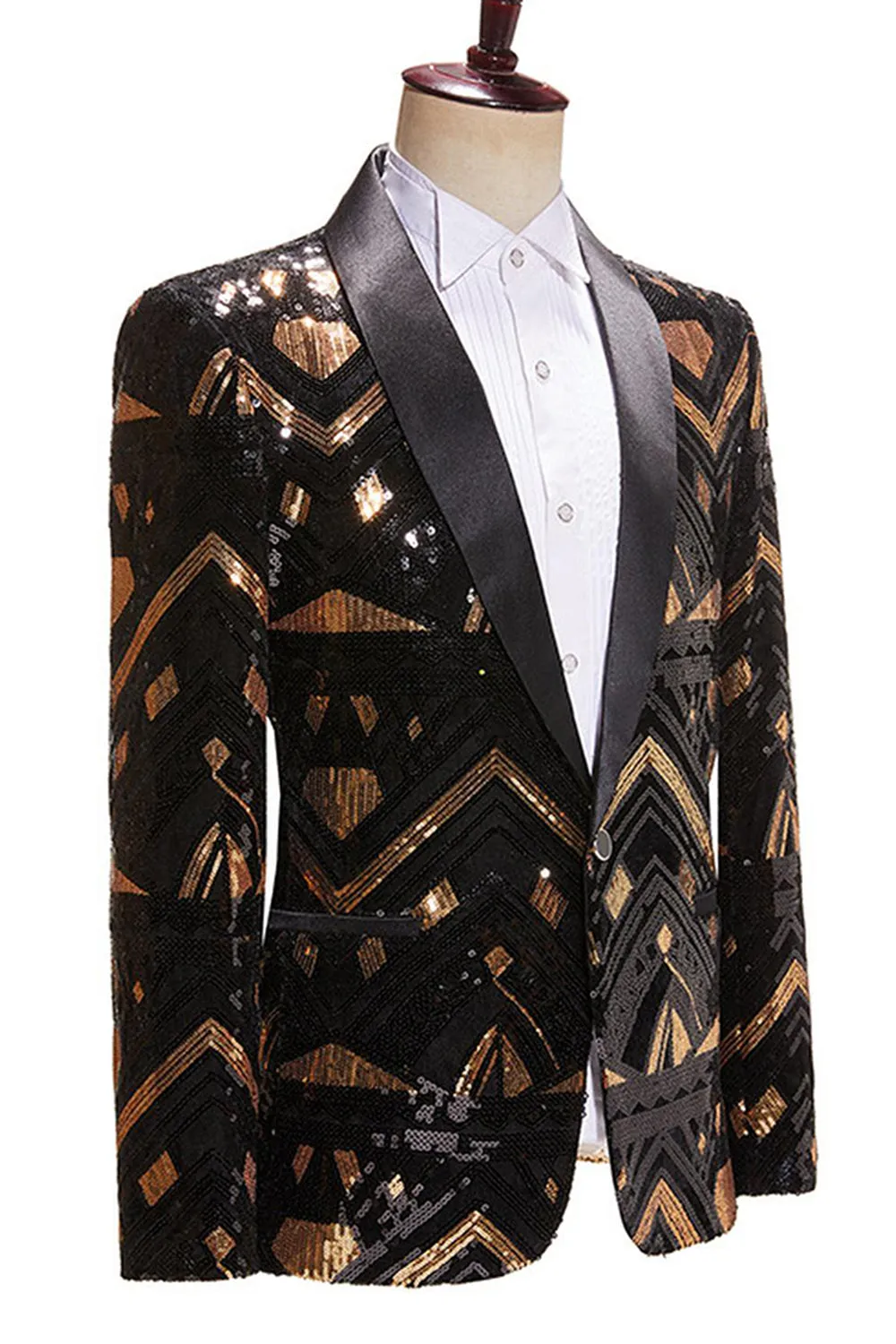Black and Golden Sequin Shawl Lapel Men's Prom Blazer sold by Zapaka product image thumbnail 3