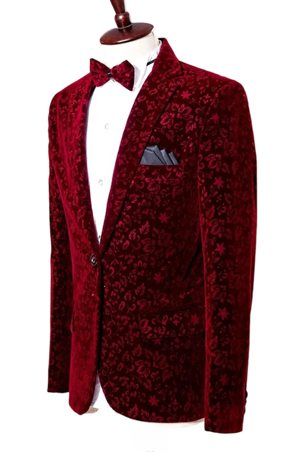 Red Notched Lapel Slim Fit One Button Men's Prom Blazer sold by Zapaka product image thumbnail 3
