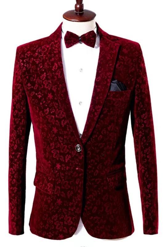 Red Notched Lapel Slim Fit One Button Men's Prom Blazer sold by Zapaka