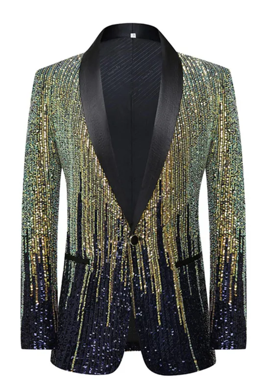 Men's Black Notched Lapel Single Breasted Prom Blazer with Sequins sold by Zapaka