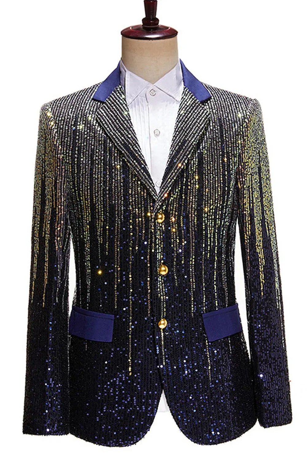 Men's Black Notched Lapel Single Breasted Prom Blazer with Sequins sold by Zapaka product image thumbnail 3