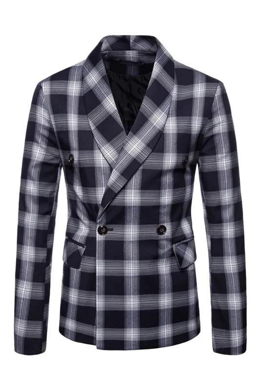 Navy Shawl Lapel Striped Men's Prom Blazer sold by Zapaka