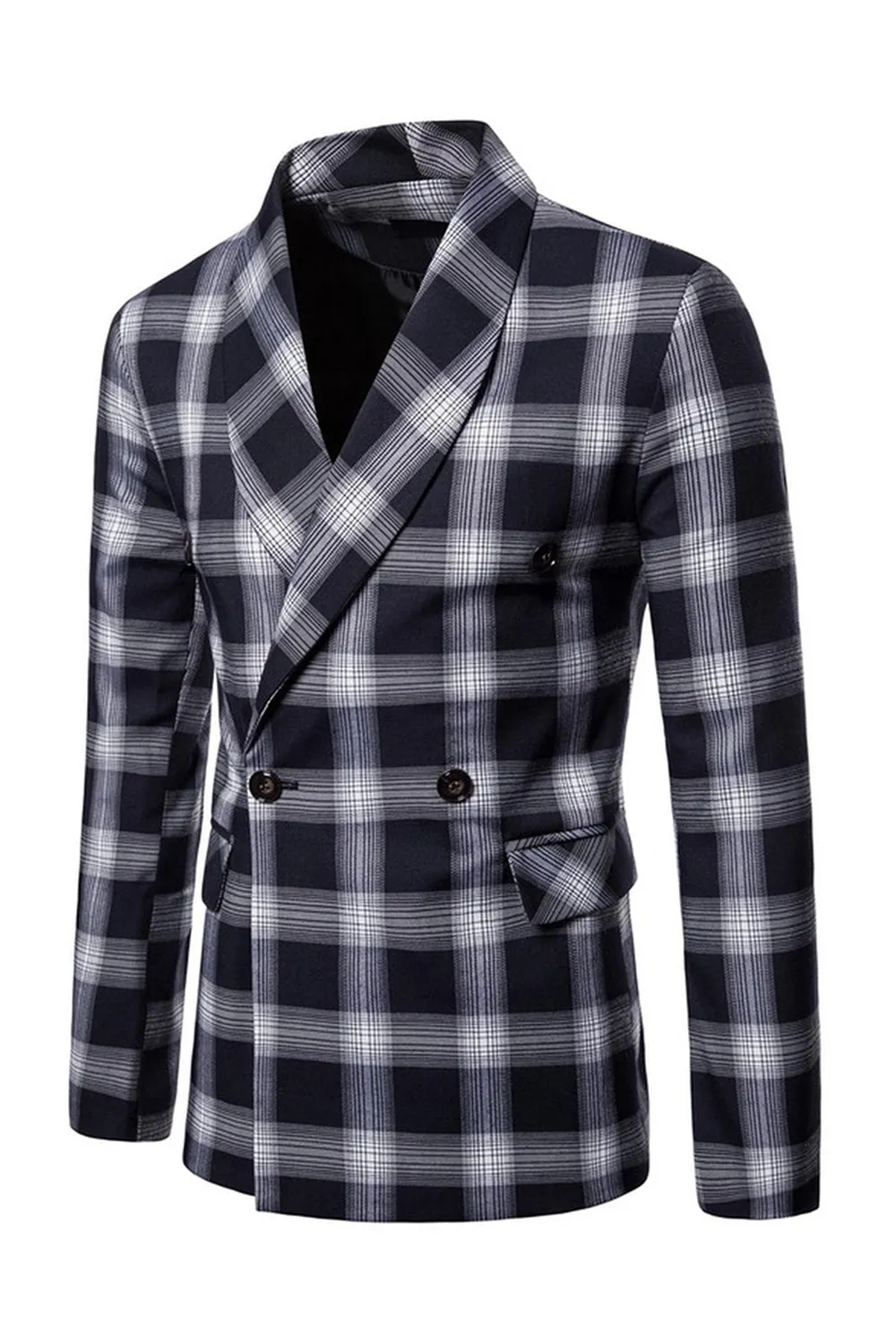 Navy Shawl Lapel Striped Men's Prom Blazer sold by Zapaka product image thumbnail 3