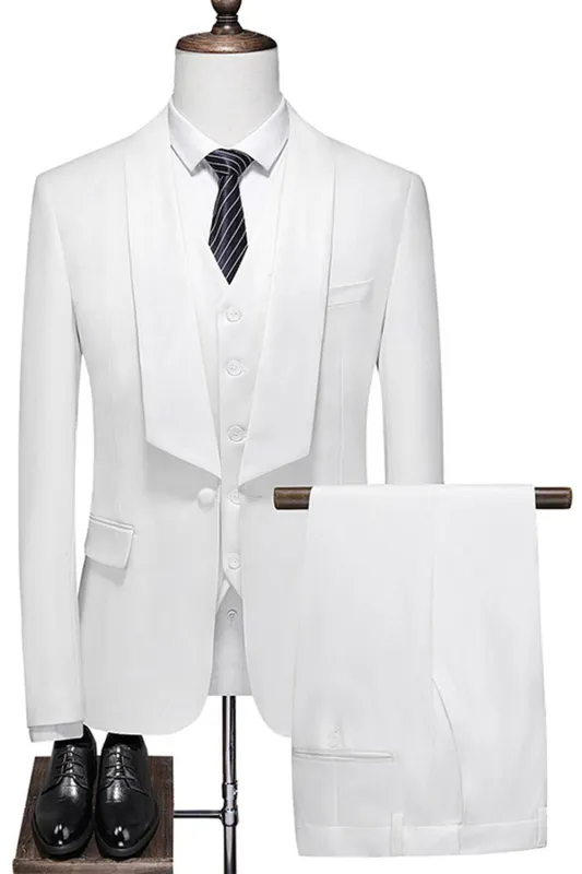 White 3 Pieces Shawl Lapel Men's Wedding Suits sold by Zapaka