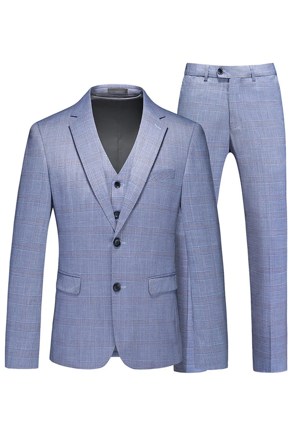 Blue Notched Lapel 3 Pieces Men's Formal Suits sold by Zapaka