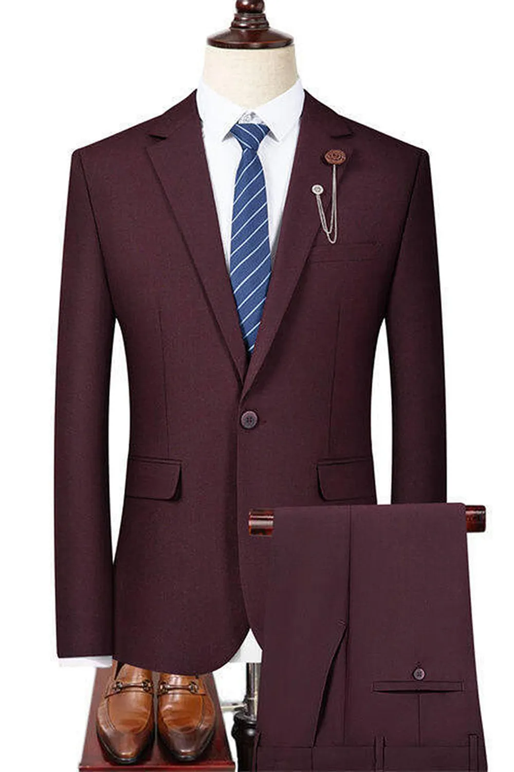Dark Red Notched Lapel 2-piece Men Suits sold by Zapaka