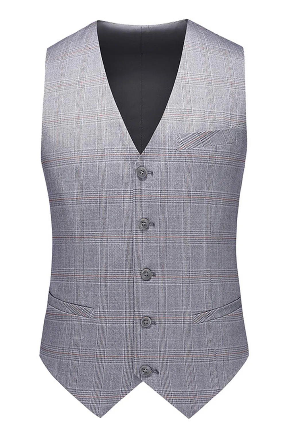 Grey Plaid Notched Lapel 3 Pieces Men's Formal Suits sold by Zapaka product image thumbnail 3