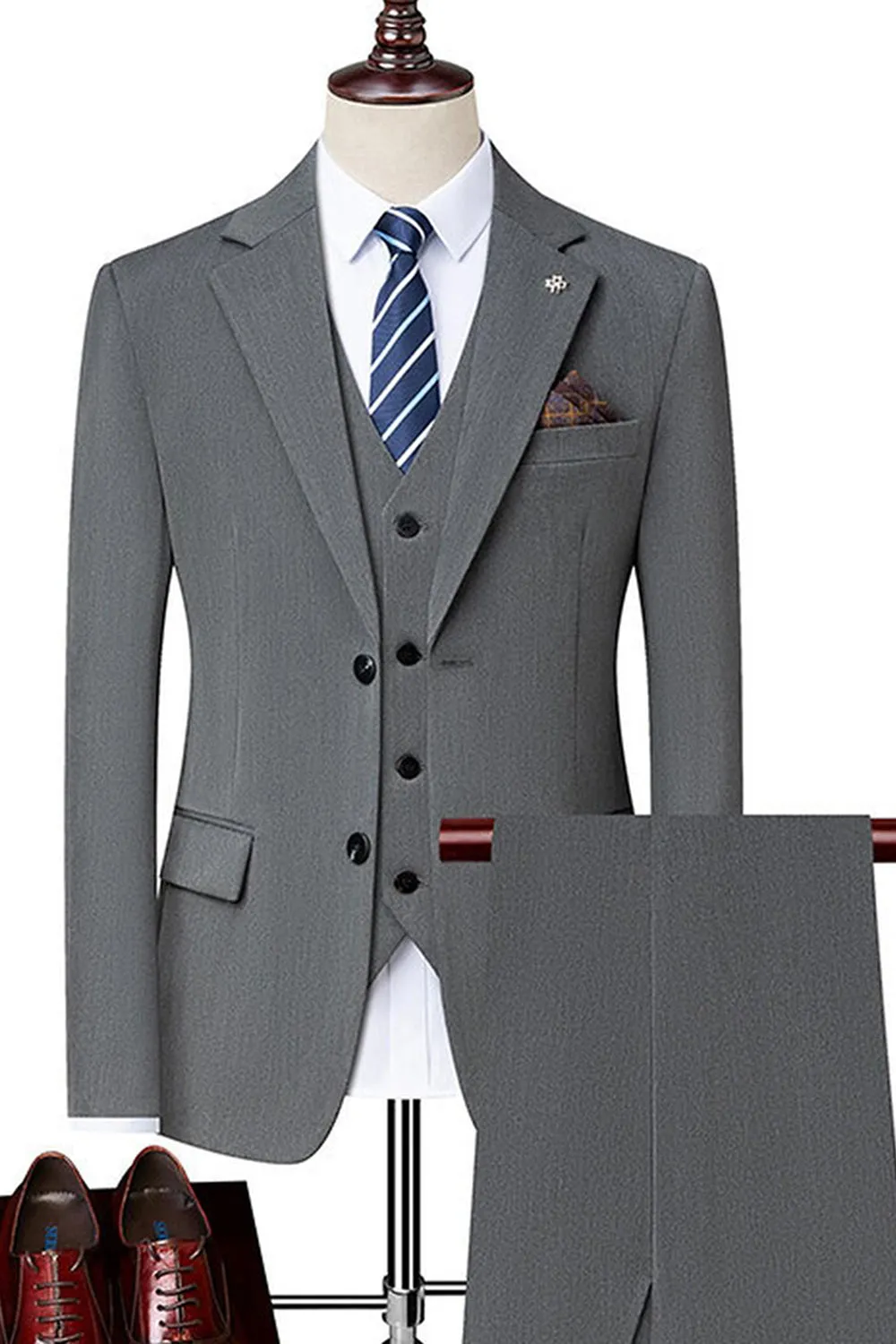 Black Singel Breasted Notched Lapel 3-Piece Men Suits sold by Zapaka product image thumbnail 5