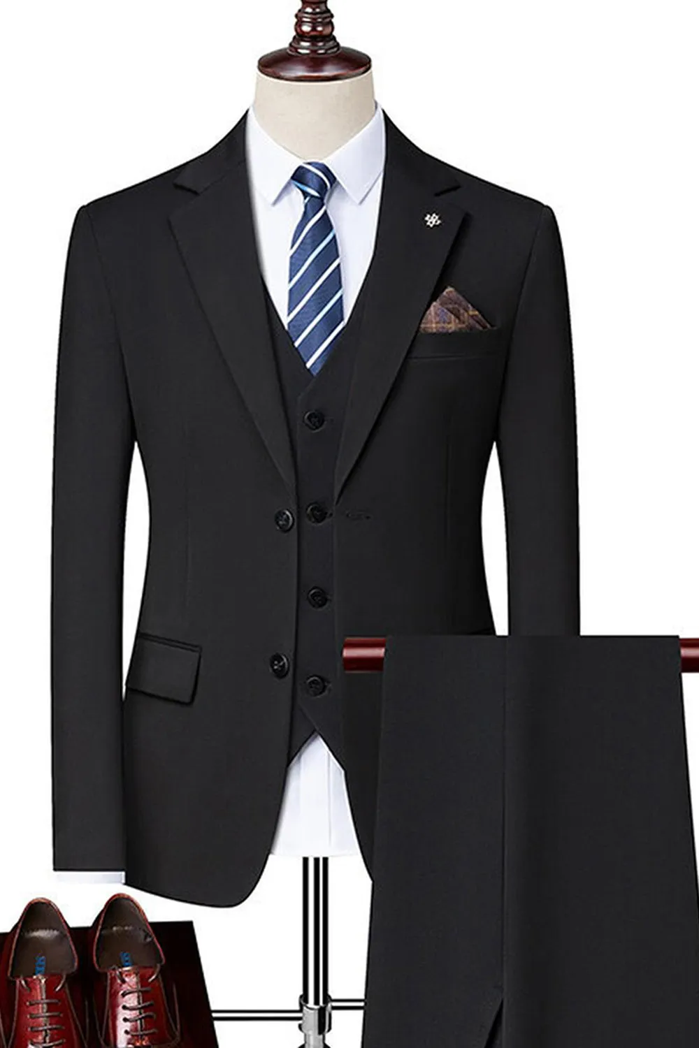 Black Singel Breasted Notched Lapel 3-Piece Men Suits sold by Zapaka