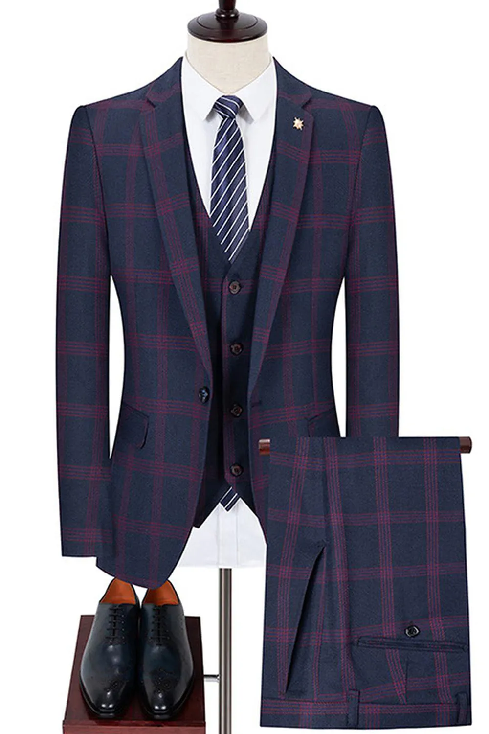 Blue Notched Lapel Slim Fit Plaid Men Suits sold by Zapaka product image thumbnail 5