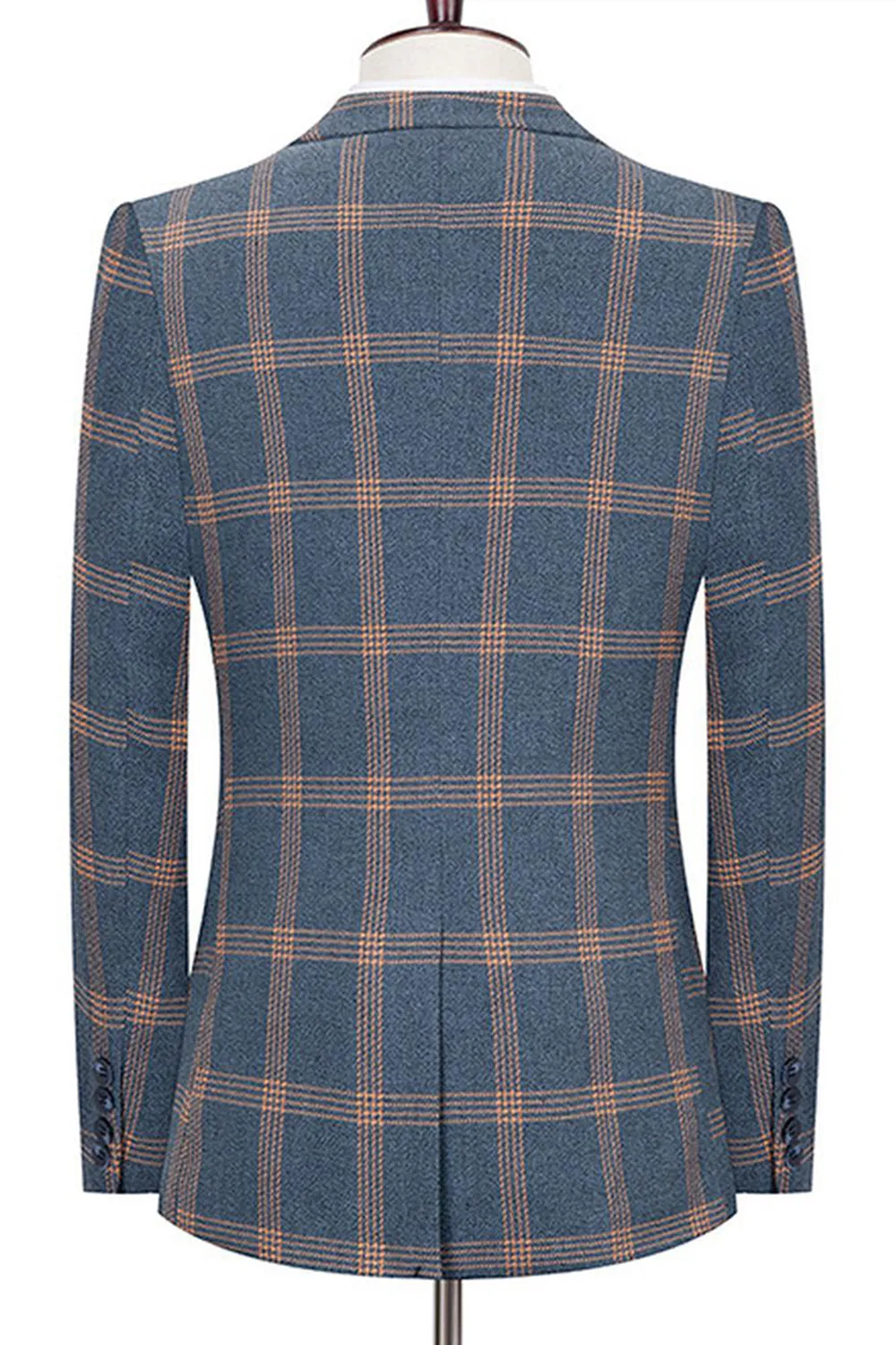 Blue Notched Lapel Slim Fit Plaid Men Suits sold by Zapaka product image thumbnail 2