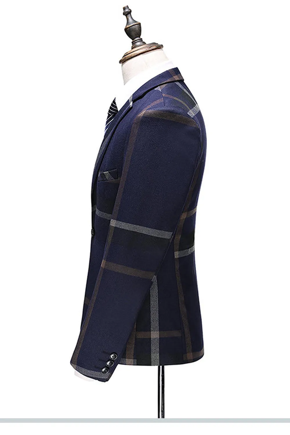 Dark Blue Notched Lapel Plaid 3-Piece Men Suits sold by Zapaka product image thumbnail 3
