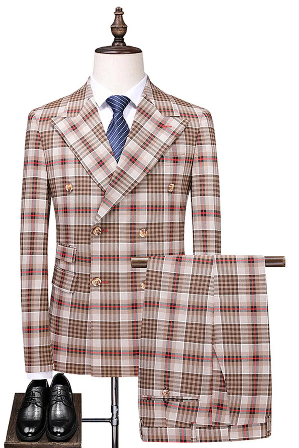 Vintage Peak Lapel Slim Fit 2 Piece Black Blue Grid Men's Suits sold by Zapaka product image thumbnail 5