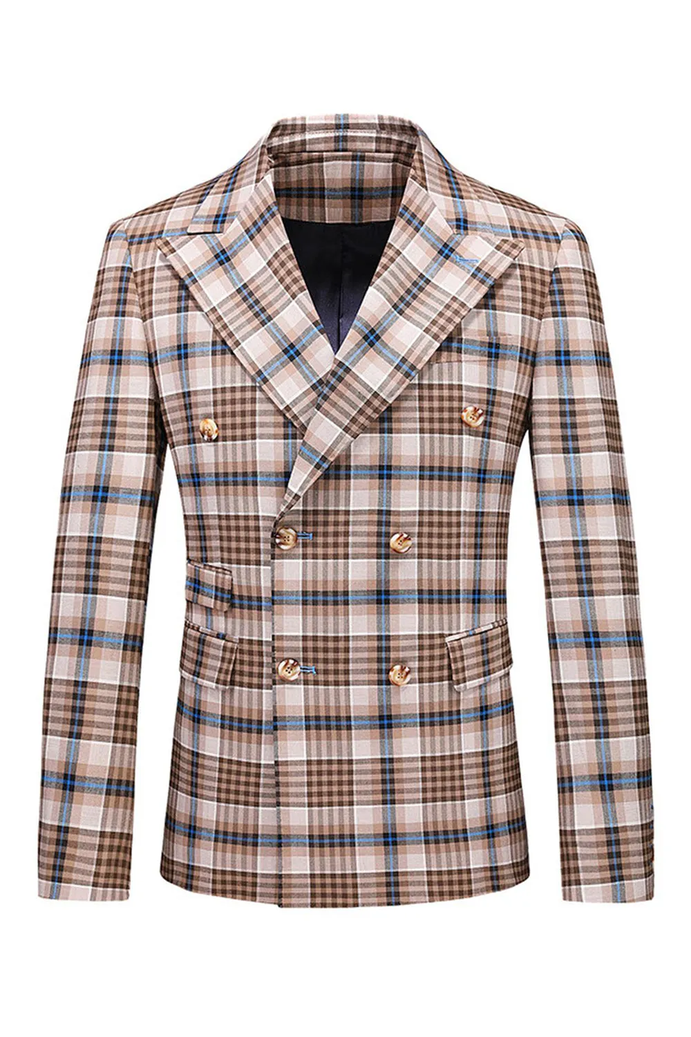 Vintage Peak Lapel Slim Fit 2 Piece Black Blue Grid Men's Suits sold by Zapaka product image thumbnail 2