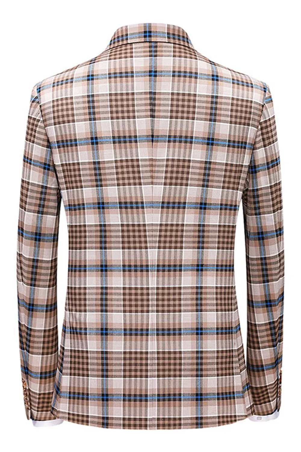 Vintage Peak Lapel Slim Fit 2 Piece Black Blue Grid Men's Suits sold by Zapaka product image thumbnail 3