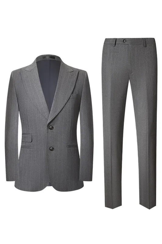 Grey 2 Piece Peak Lapel Single Breasted Men's Prom Suits sold by Zapaka