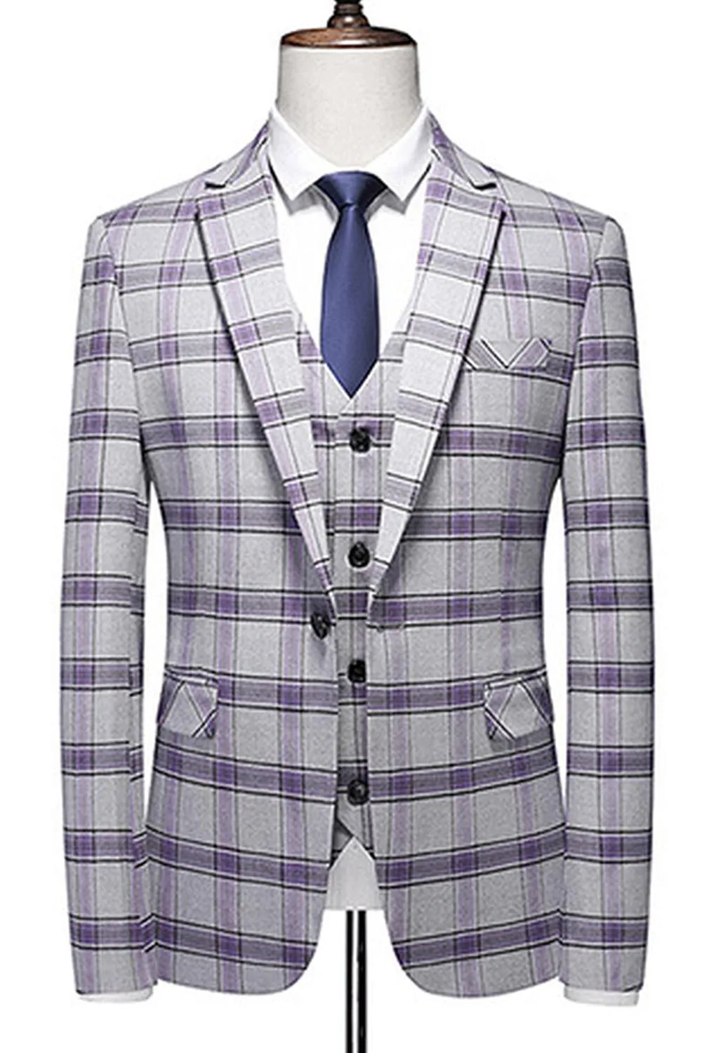 Grayish Purple Striped 3 Pieces Notched Lapel Men's Prom Suits sold by Zapaka product image thumbnail 2