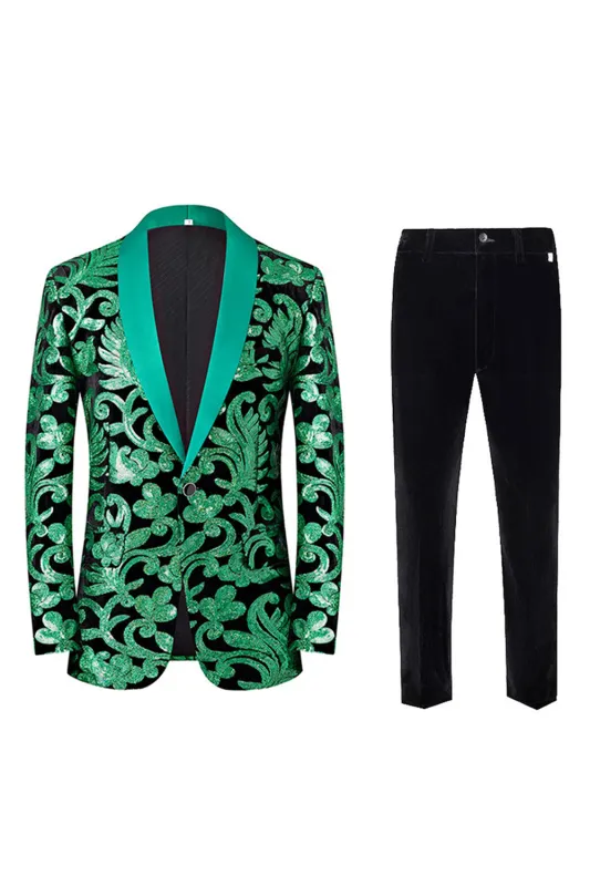 Green 2 Piece Jacquard Shawl Lapel Men's Prom Suits sold by Zapaka