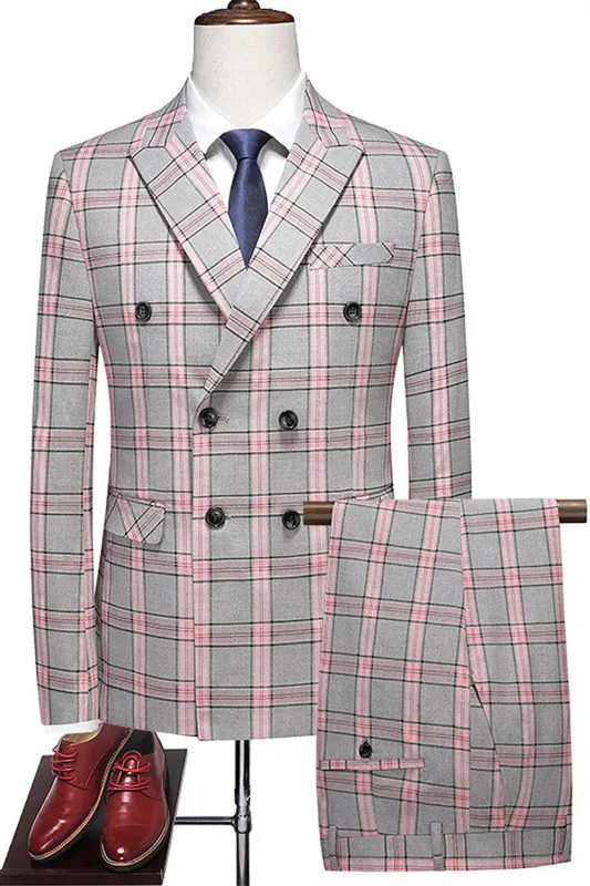 Pinkish Gray Striped 2 Pieces Peaked lapel Men's Prom Suits sold by Zapaka
