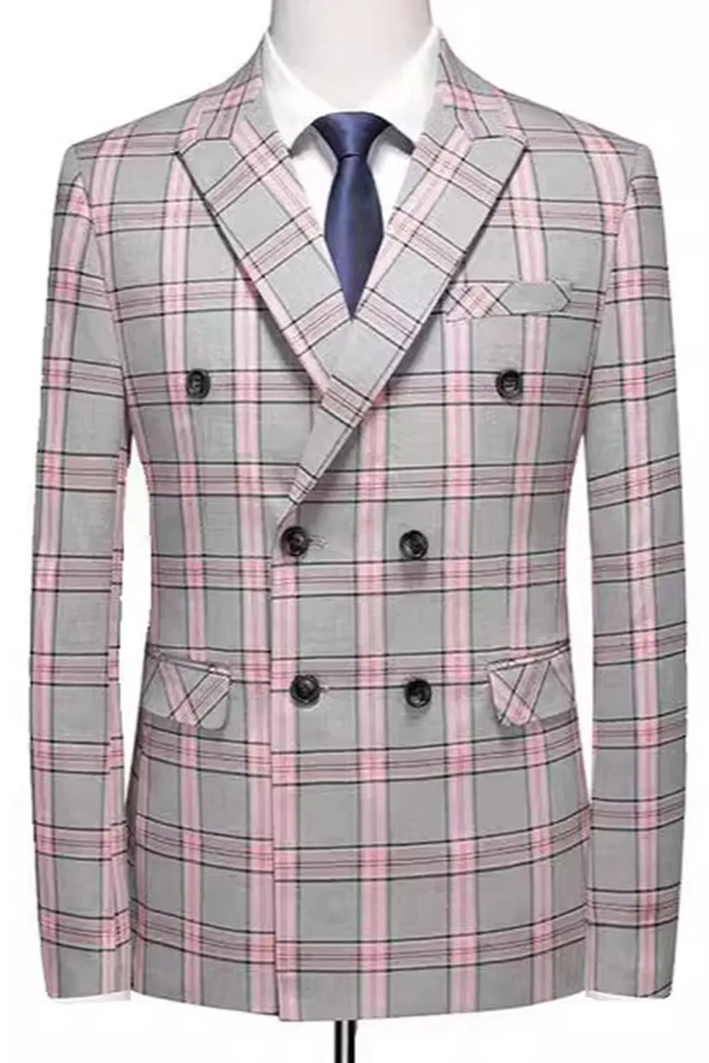 Pinkish Gray Striped 2 Pieces Peaked lapel Men's Prom Suits sold by Zapaka product image thumbnail 2