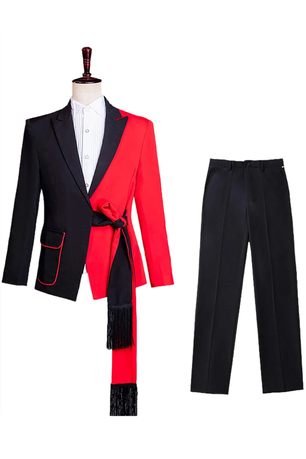 Black and Red 2 Piece Peak Lapel Men's Suit with Sash sold by Zapaka